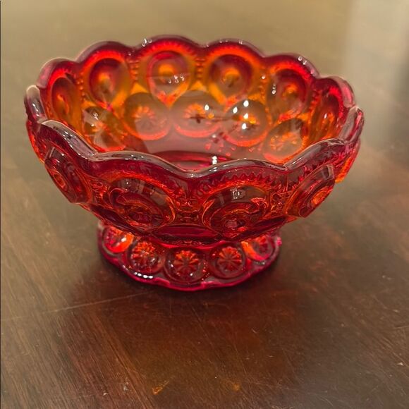 Vintage LE Smith Moon & Stars Ruby Red Scalloped Footed Compote Bowl - Picture 1 of 4